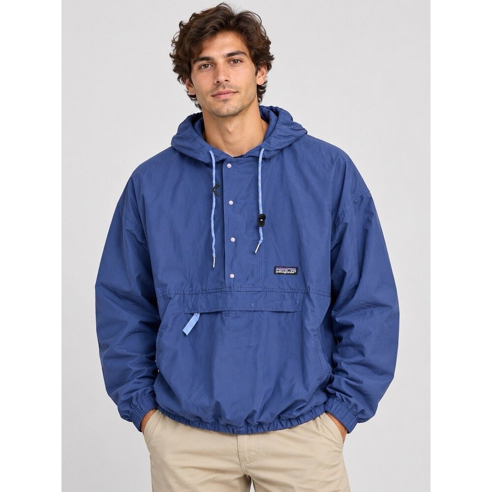 Patagonia Men’s XL Blue Hooded Anorak Pullover Snap Front Jacket